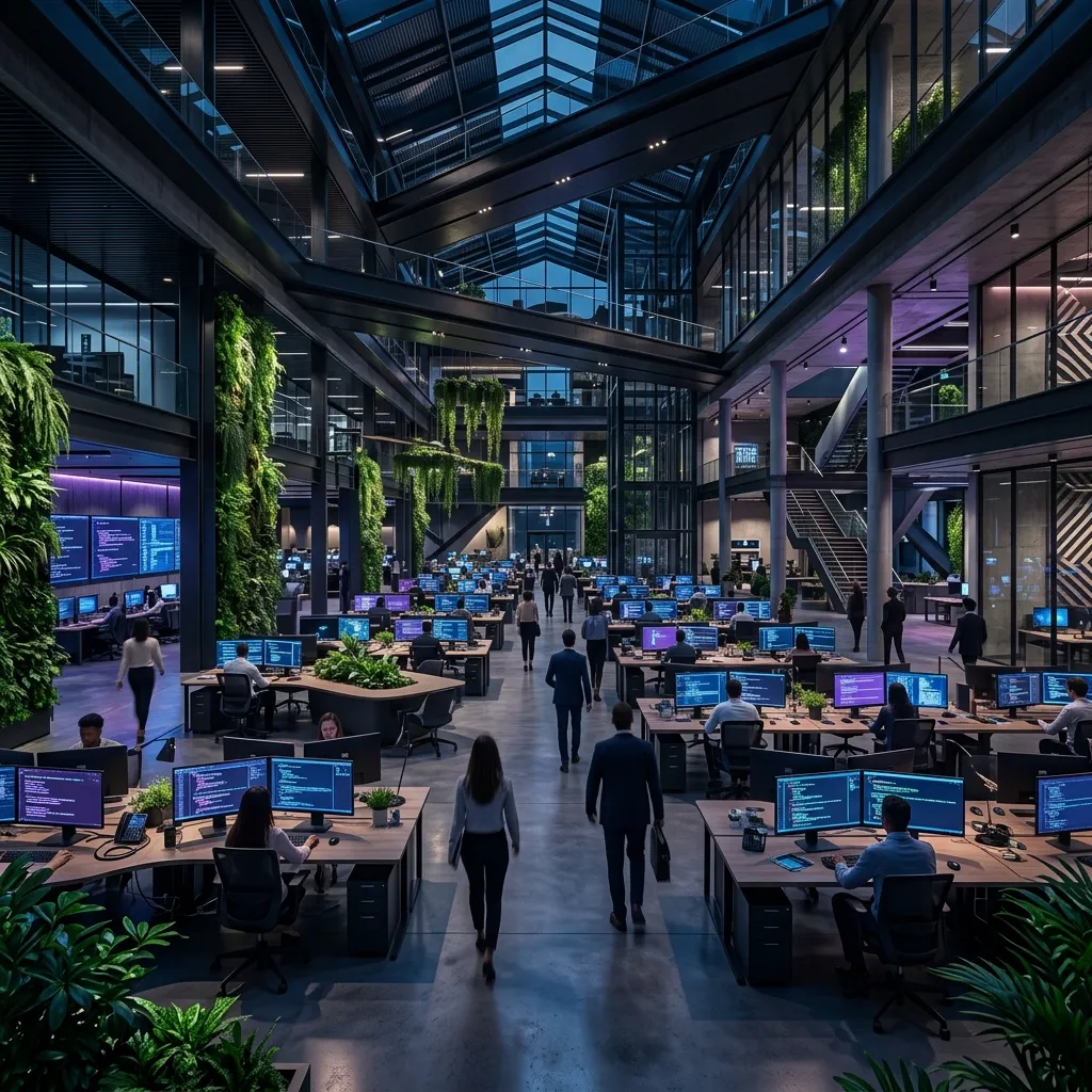 Open-plan engineering floor with teams at work